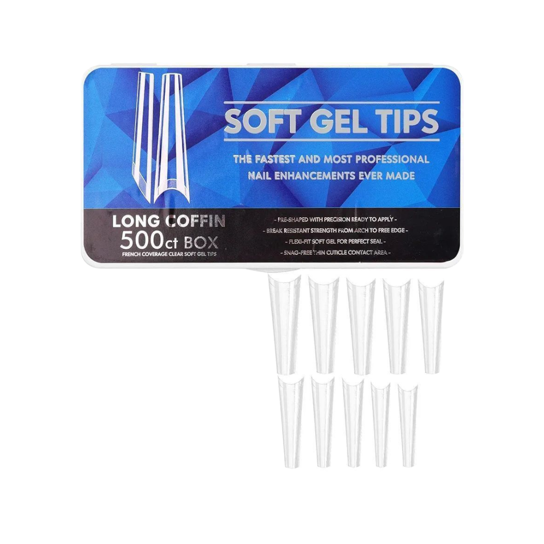 Capsule Boite Soft Gel Tips LONG COFFIN 500ct blue